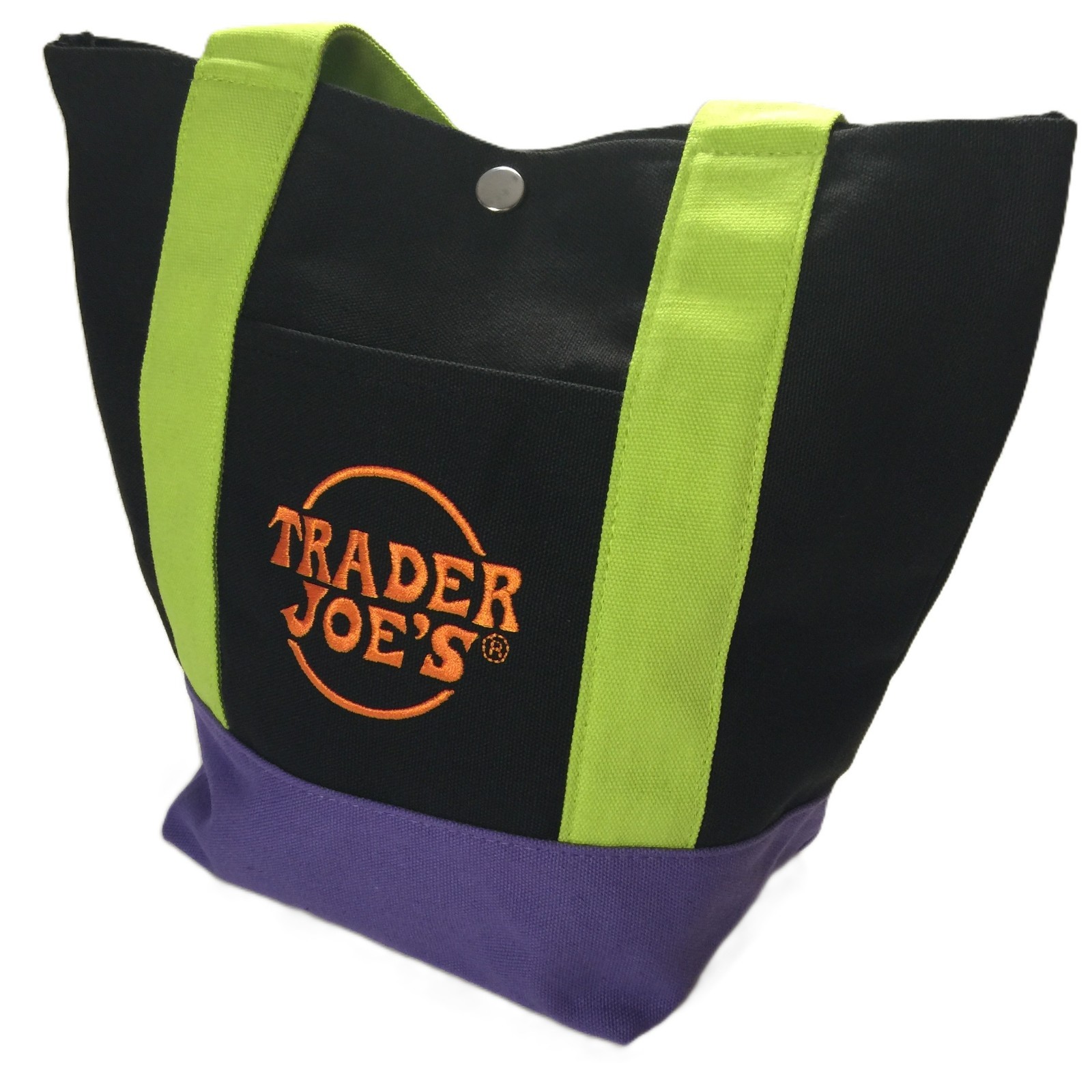 Trader Joe’s Mini Canvas Tote Bag With METAL SNAP FASTENER Halloween & Grocery