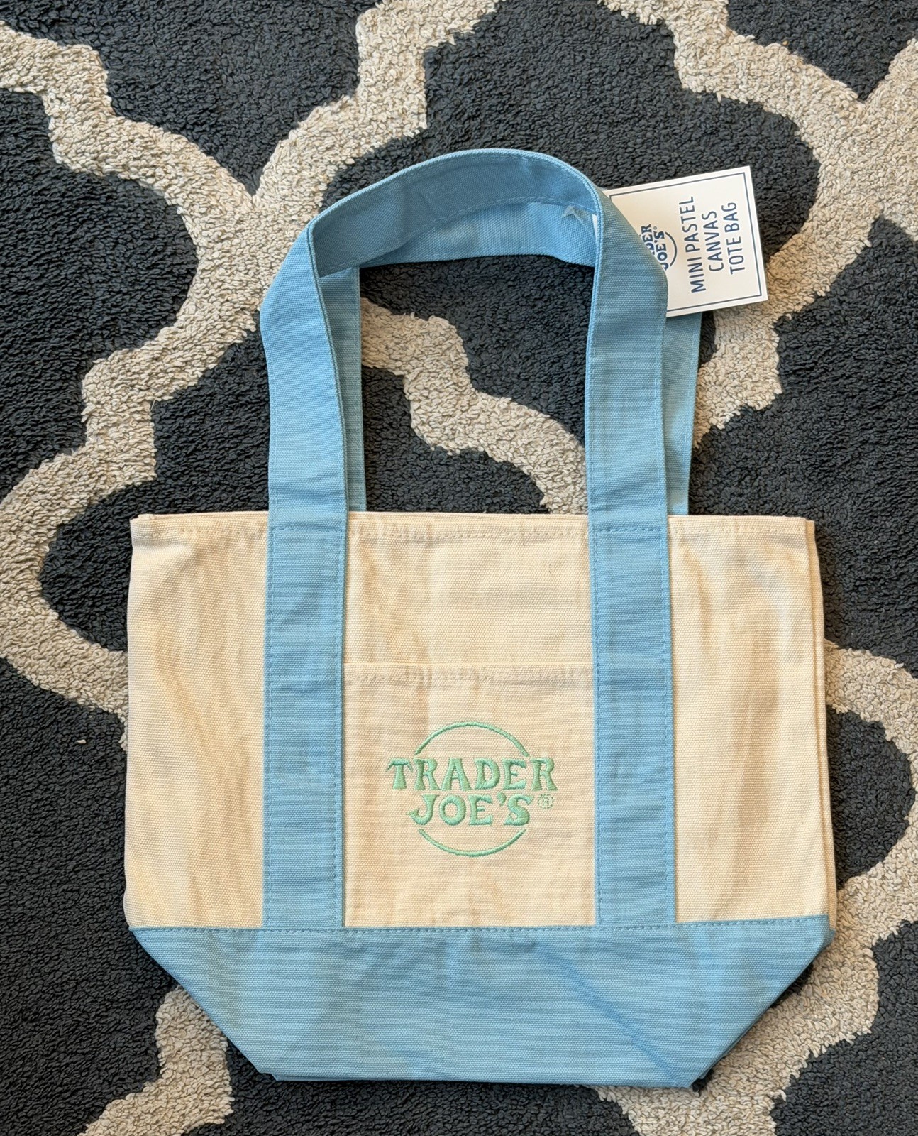 Trader Joes Mini Pastel Canvas Tote Bag Sky Blue NWT Spring 2025 Limited Edition
