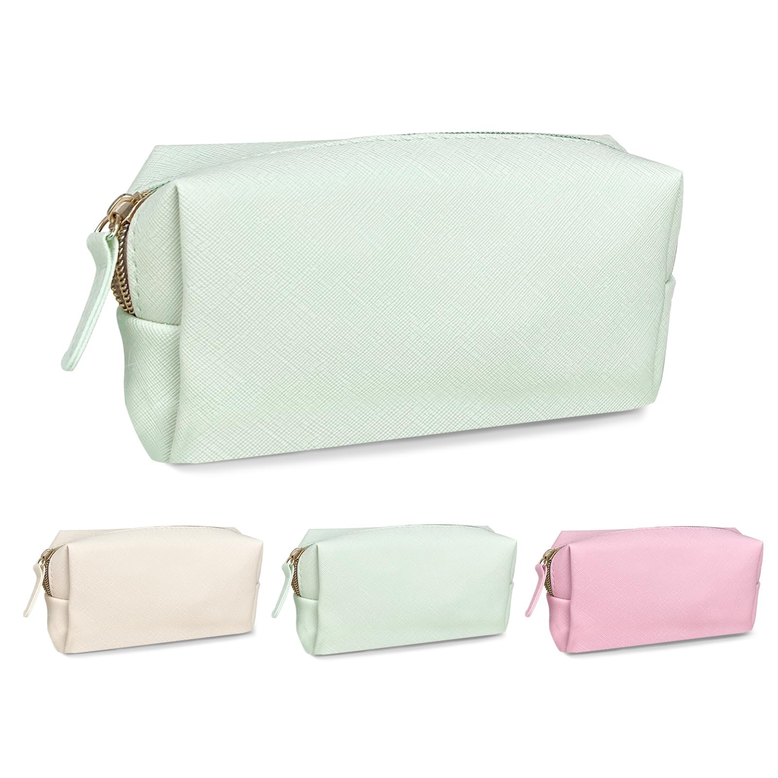 Leather Makeup Bag Set – Womens Small Cosmetic for Purse with Green