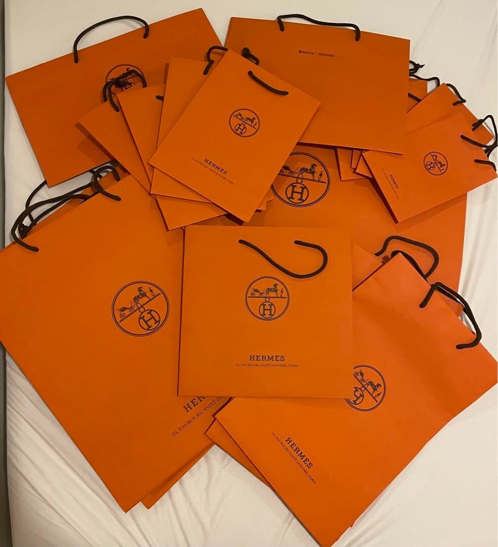 19 packs Hermes Authentic Orange multi-size Shopping Paper empty Gift Tote Bags