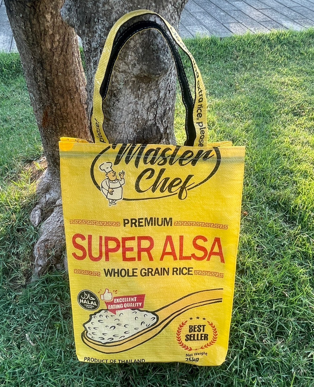 Vintage Shoulder Bag Yellow Rice Sack Eco – Friendly Master Chef Pattern Size XL