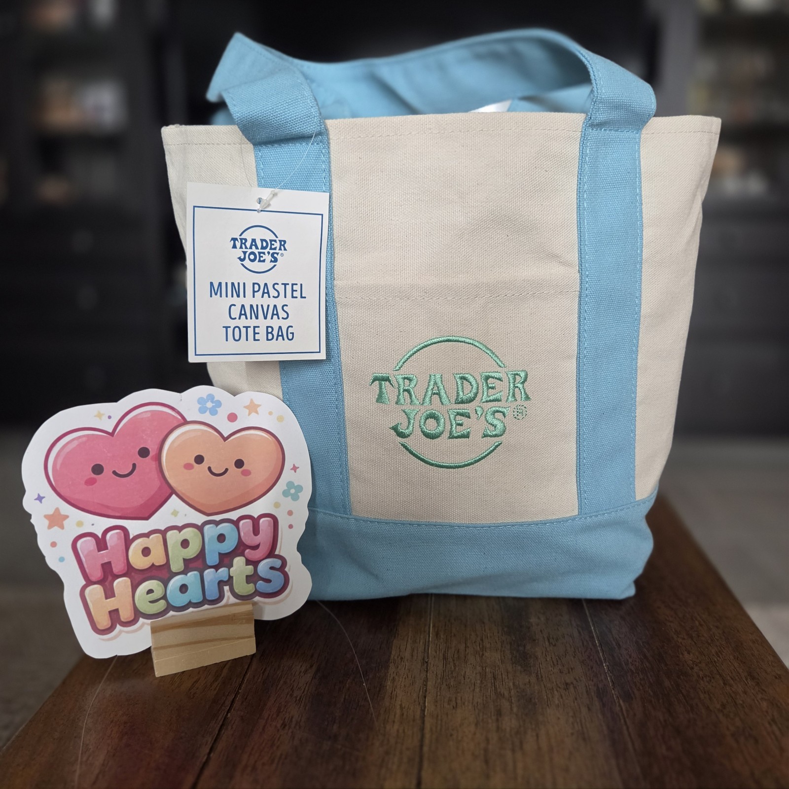 Trader Joe’s Mini Canvas Tote Bag Spring 2026 Pastel Blue NWT
