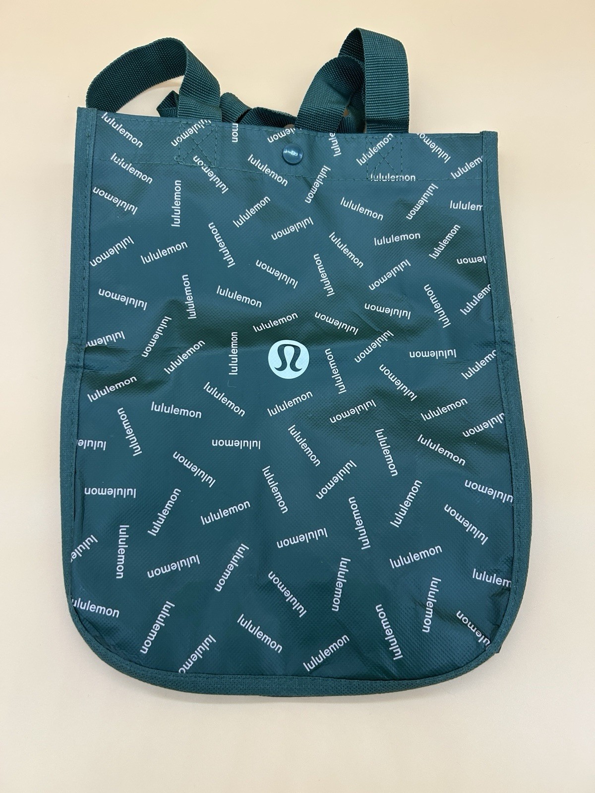 Lululemon Reusable Shopping Tote Bag Small Holiday Green All Over Logo Print
