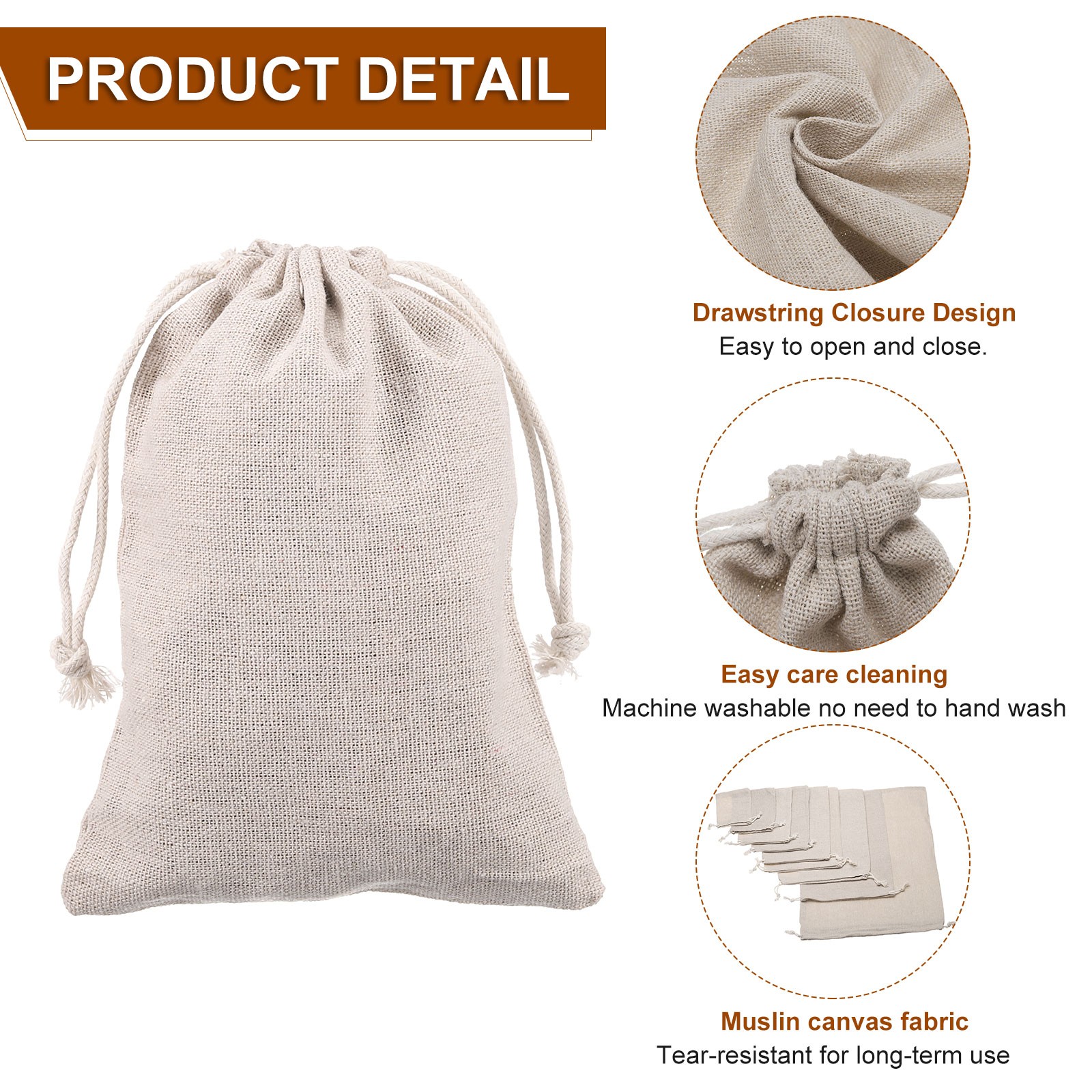 12pcs Cotton Storage Bags 5.1″ x 7.1″ Canvas Drawstring Bag, Beige