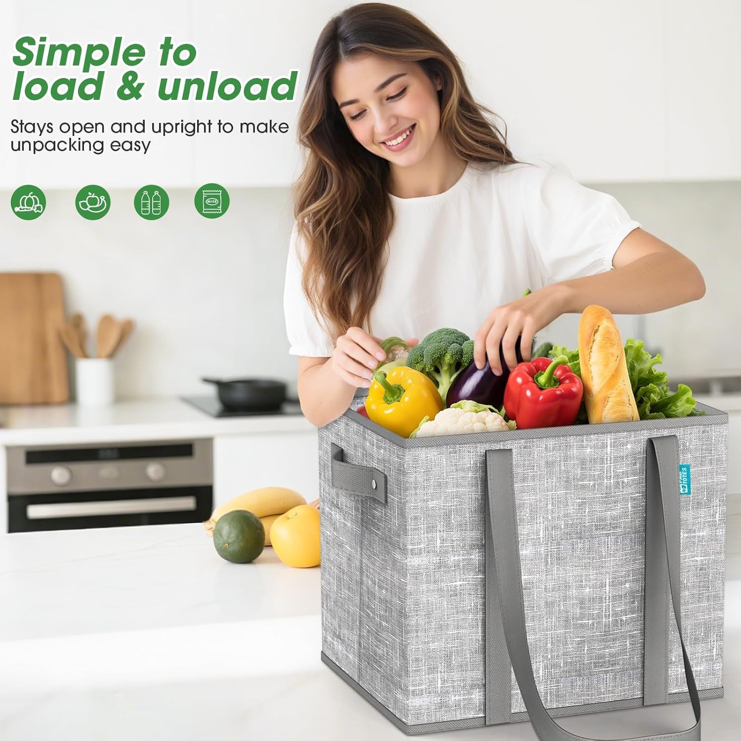 Collapsible Reusable Grocery Bags Heavy-Duty Shopping Tote Box Reinforced Handle