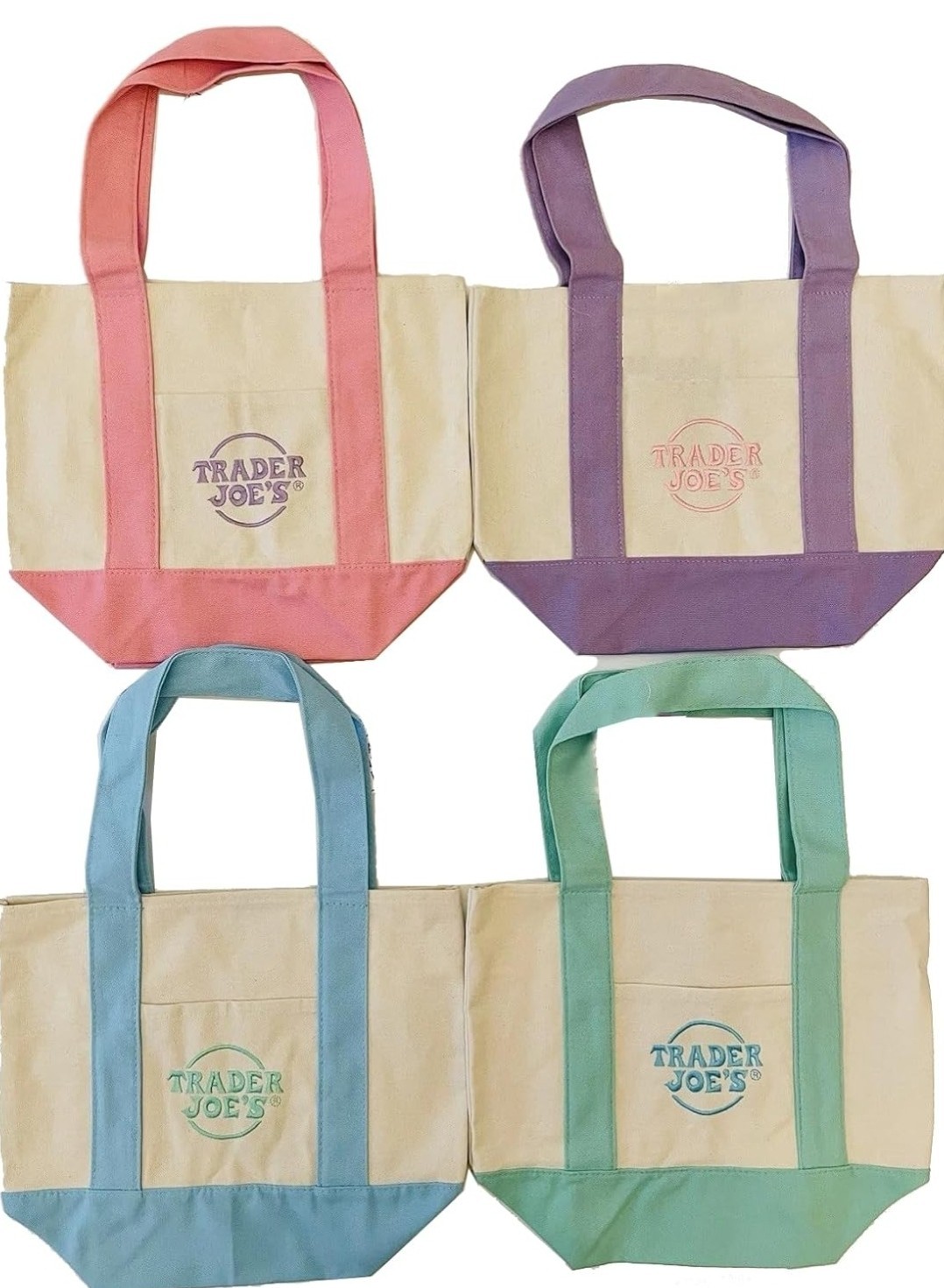 Trader Joe’s Canvas Foldable Pastel *MINI* Tote Bag Set, Multicolor, 4-Pack