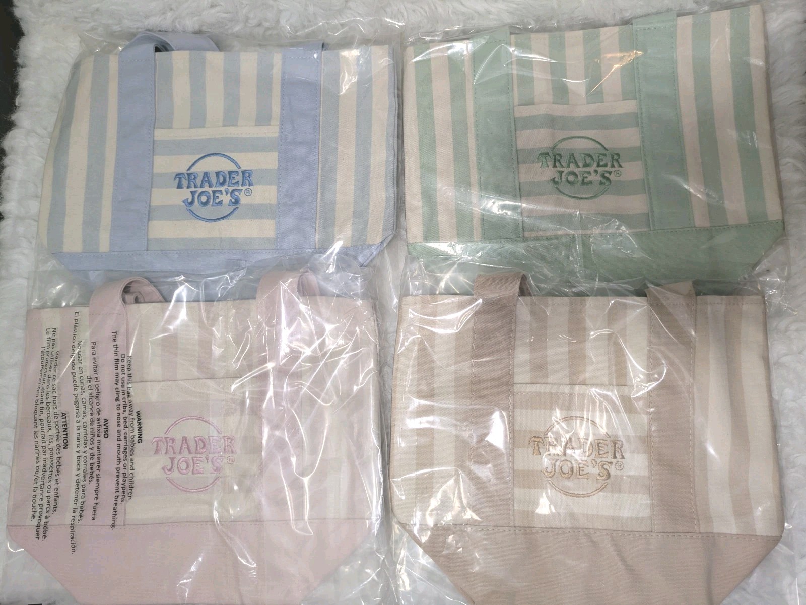 Trader Joe’s Mini Pastel Stripe Canvas Tote Bag Limited Edition Set of 4 NEW👜👛