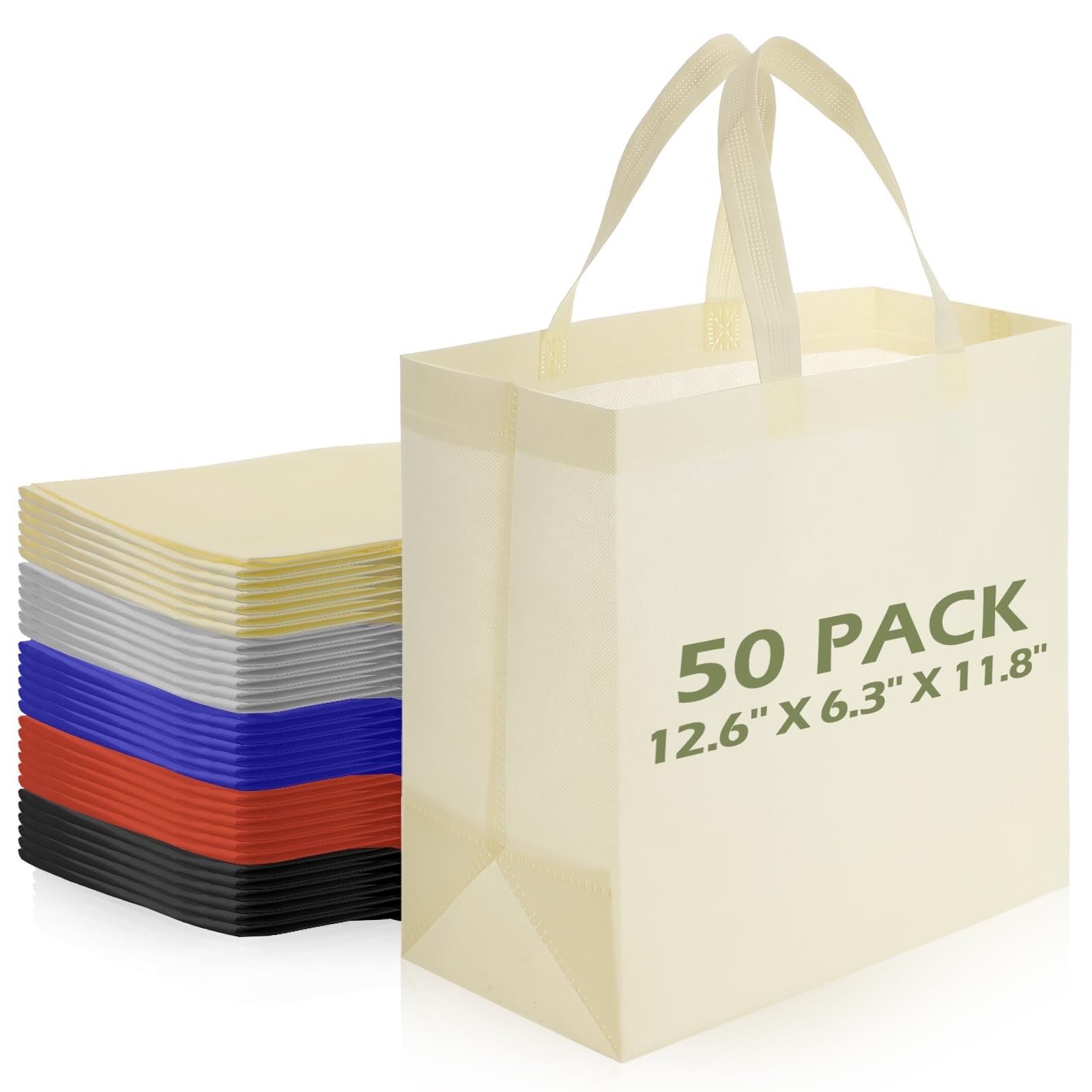 50 PCS Reusable Totes Bag Bulk Non Woven Multicolor 12.6×6.3×11.8 In