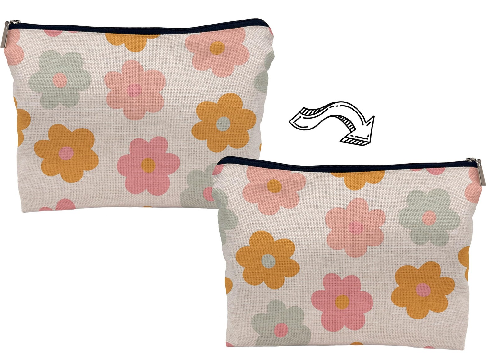 Lacosu Retro Groovy 60s 70s Daisy Flowers Makeup Bag Cosmetic Multicolor