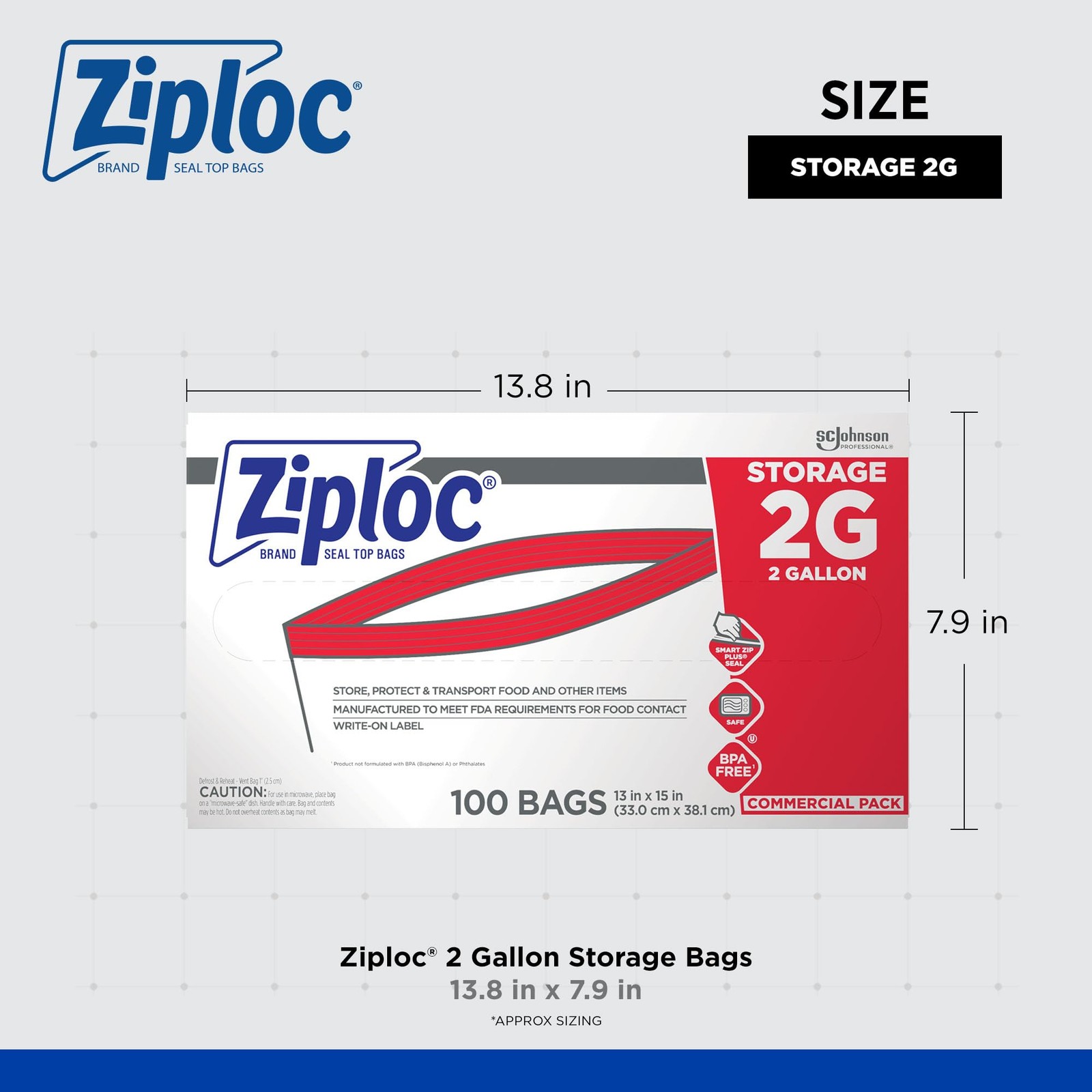 SC Johnson Professional Ziploc Brand Food 100 Count (Pack of 1), Clear