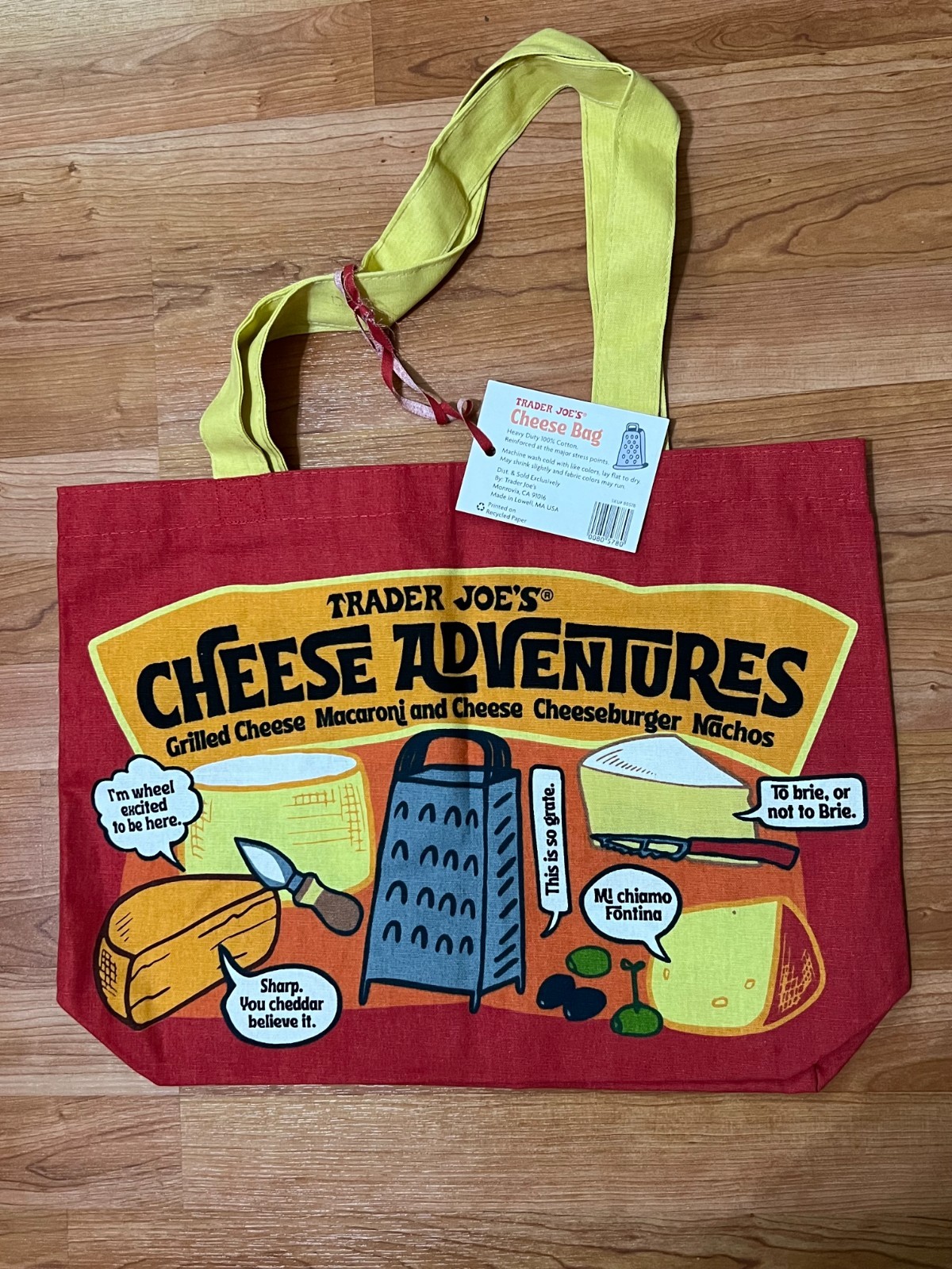 Trader Joes Cheese Adventures Experience Cotton Tote Bag Red Yellow