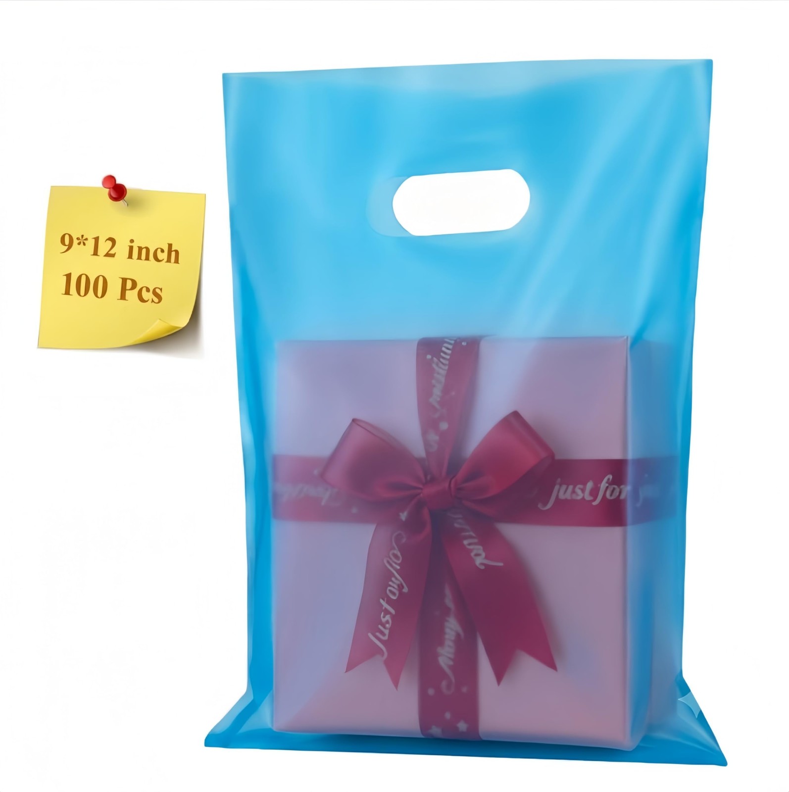 COSGOOLK 100 Pcs Plastic Bags With Handles 9″x12″, 100 Pcs/9 x 12 inch Blue
