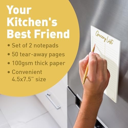 Grocery List Notepad 2 Pack Magnetic Shopping List for Fridge 4.5×7.5 50 Pages