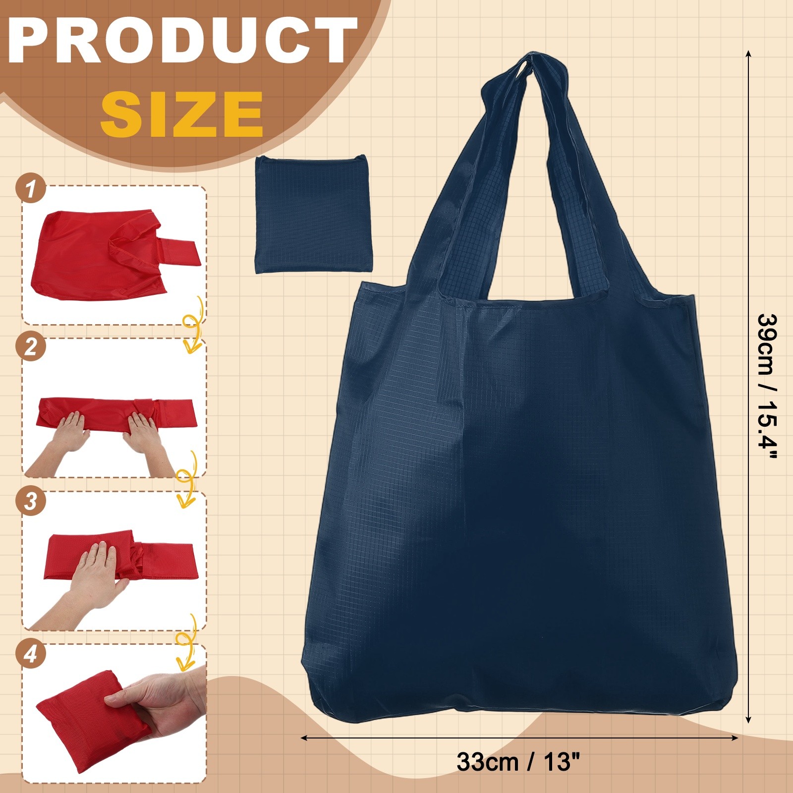Washable Shopping Bags with Handles Bulk Foldable Grocery Bags Navy Blue S