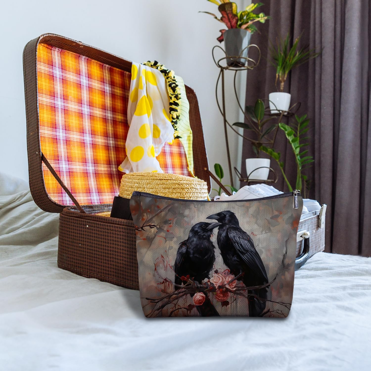 Zomhix Black Raven Couple Canvas Makeup Bag – Crow Goth Bag, Raven-01