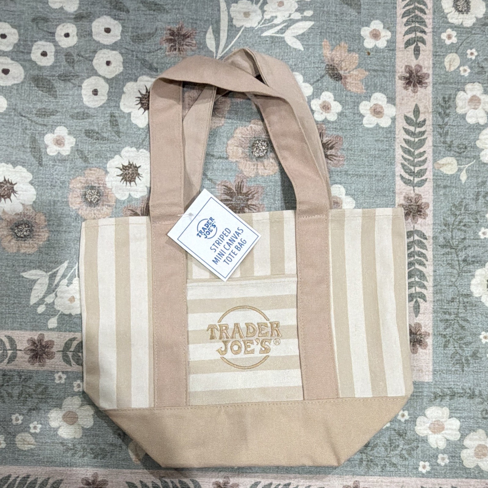 Trader Joe’s Small Striped Tote Bag Beige/Tan 13x6x11 in New