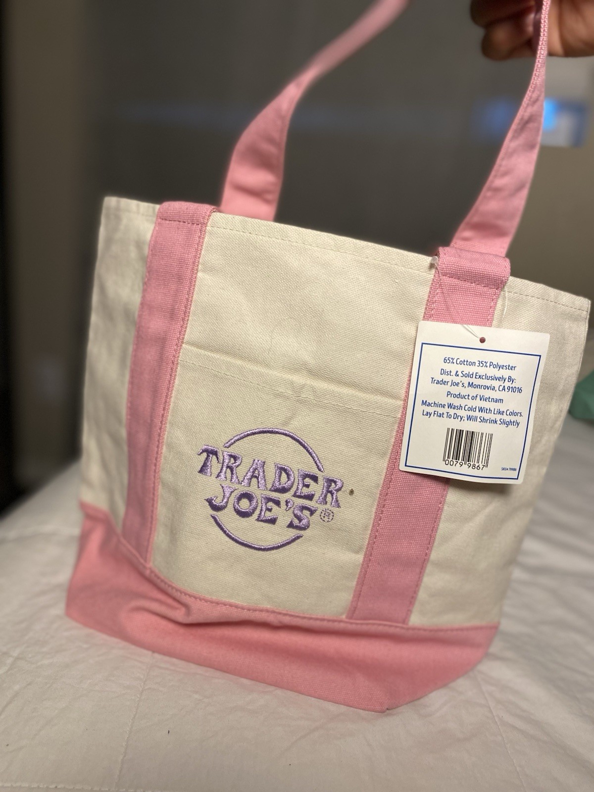 Trader Joe’s Mini Pastel Canvas Foldable Small Tote Bag Set of 4 Multicolor