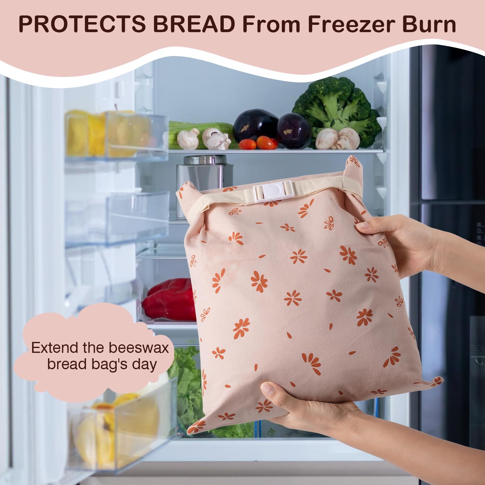 5 Pack Reusable Beeswax Bread Bags 2 XL +3（size 8in 10in 12in), Pink+Brown