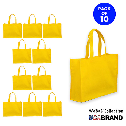 Shopping Bag Tote Bag Reusable Recyclable Gift & Promo Bag 10 Pack in Yellow