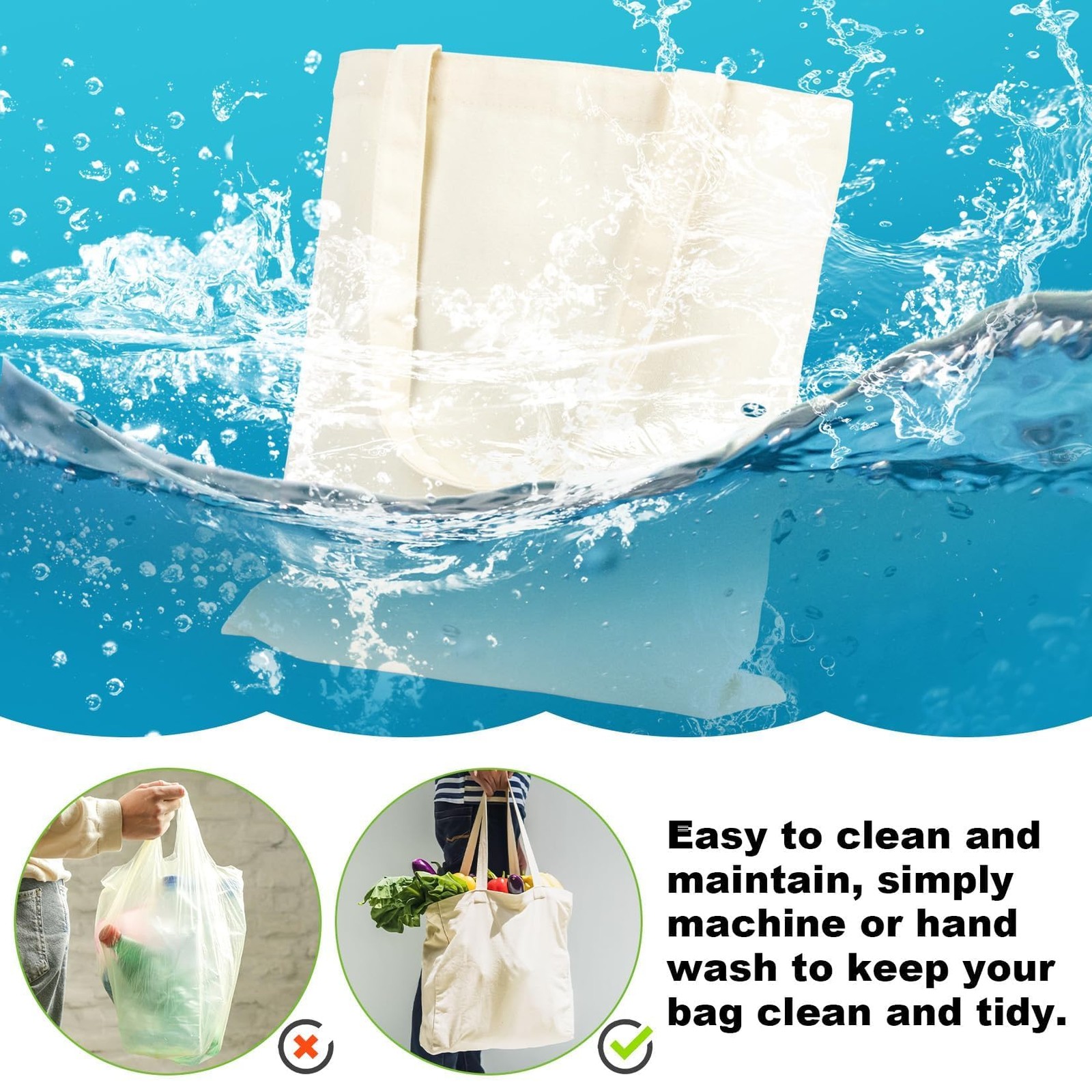 Canvas Tote Bag 4 Pack Reusable Cotton Shopping Bags Blank DIY Craft Tote Market