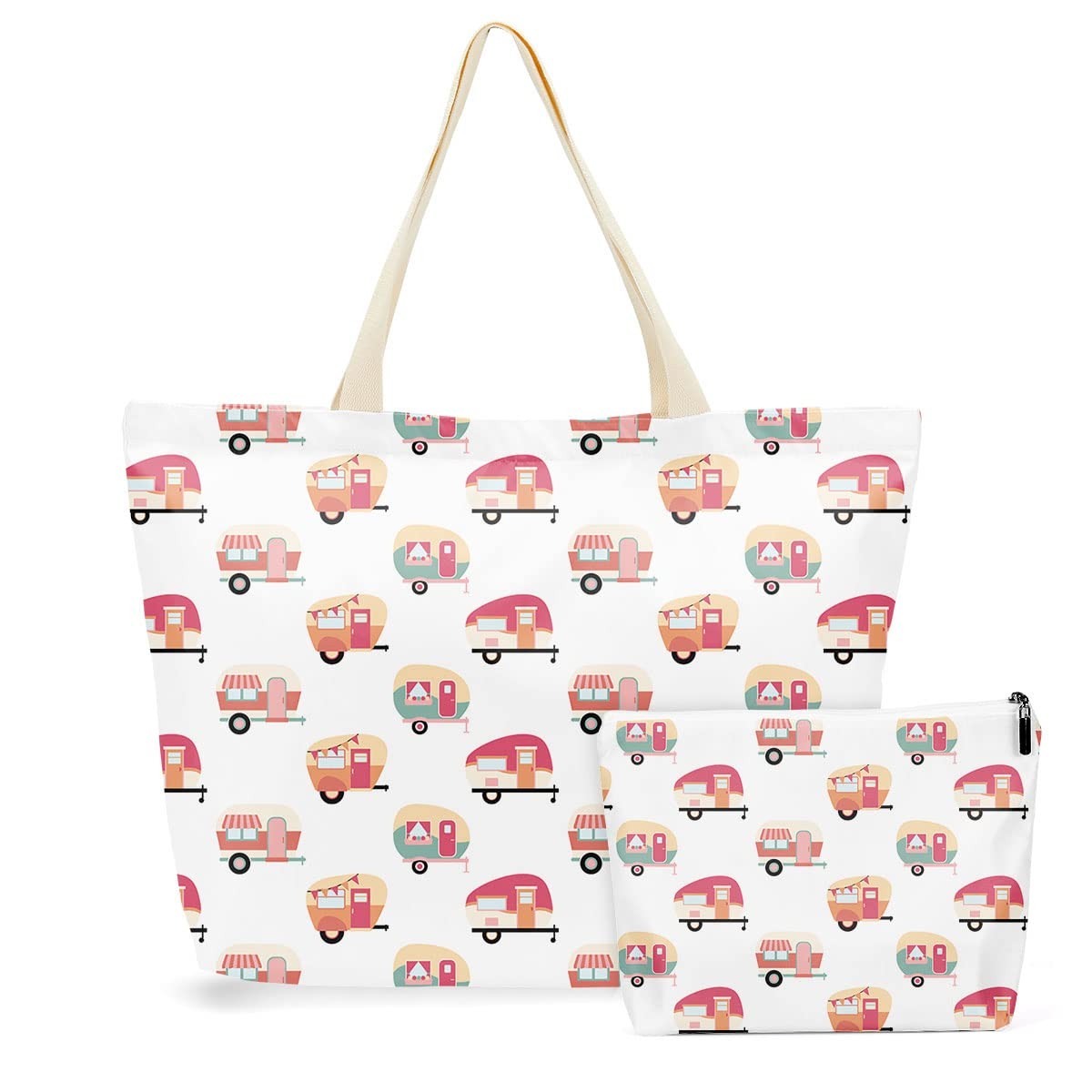 zcyxuuw 2 Pcs Camping Tote Bag Makeup Bags Beach Bag, Large, Camper