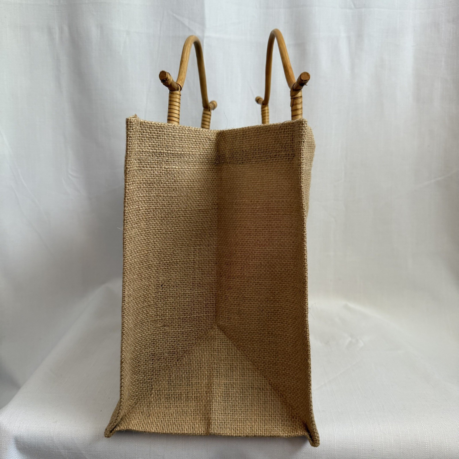 Natural Jute Tote with Bamboo Handles MED Beach Eco- Friendly Reusable Burlap