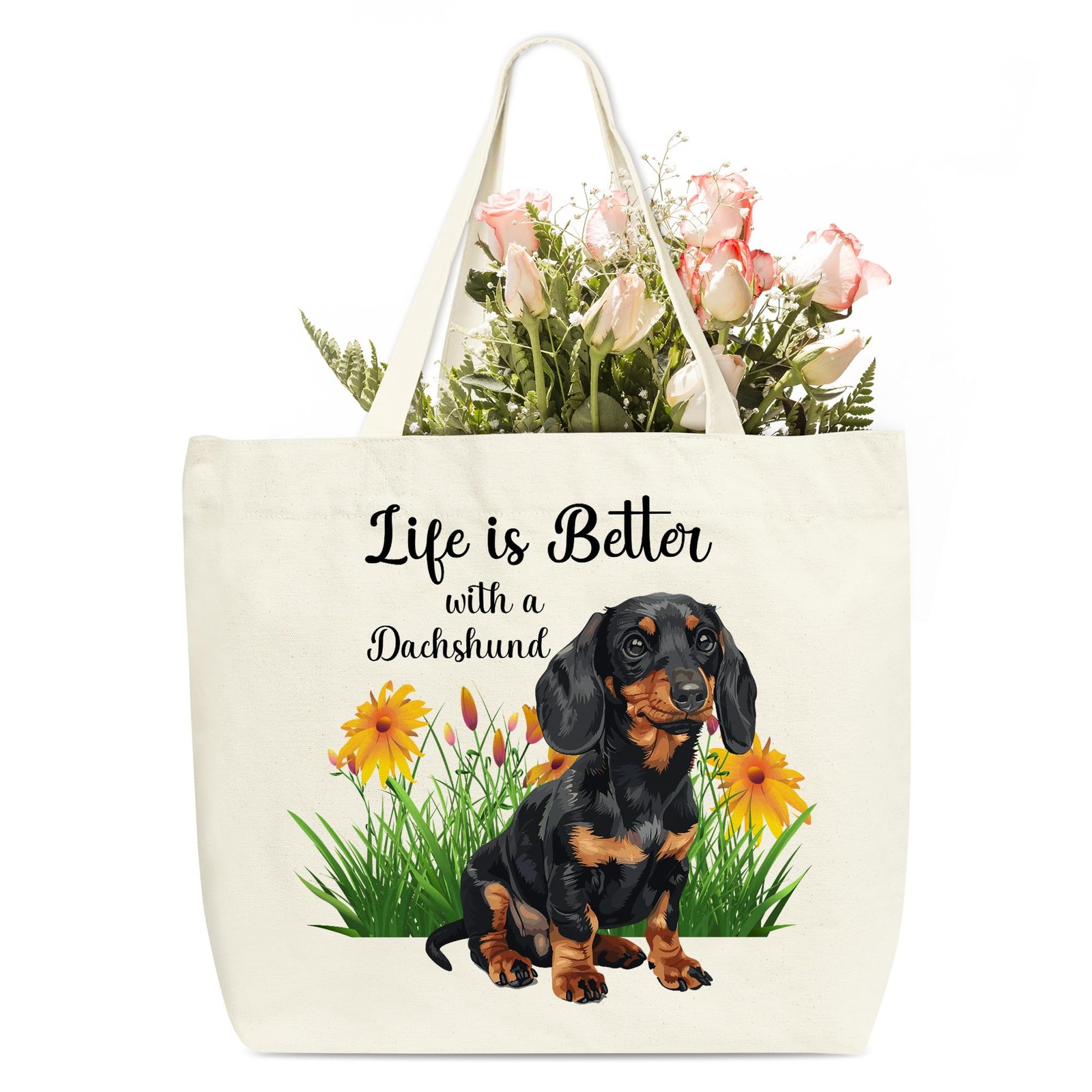 Dachshund Tote Bags For Women, Life Is Better With A Dachshund Canvas Tote Ba…