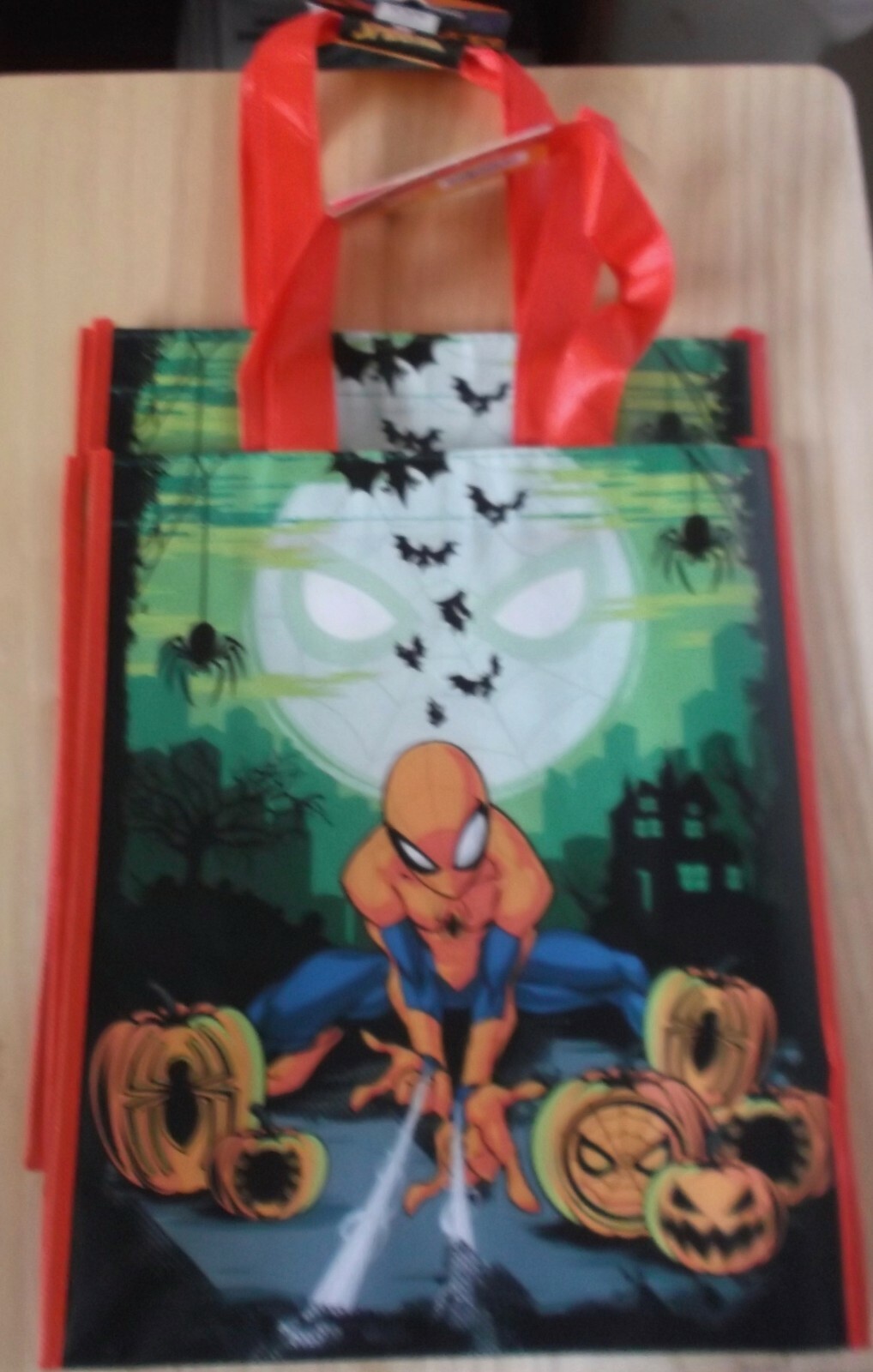 MARVEL SPIDER-MAN REUSEABLE TOTE GROCERY BAGS (2) – HALLOWEEN – NWT