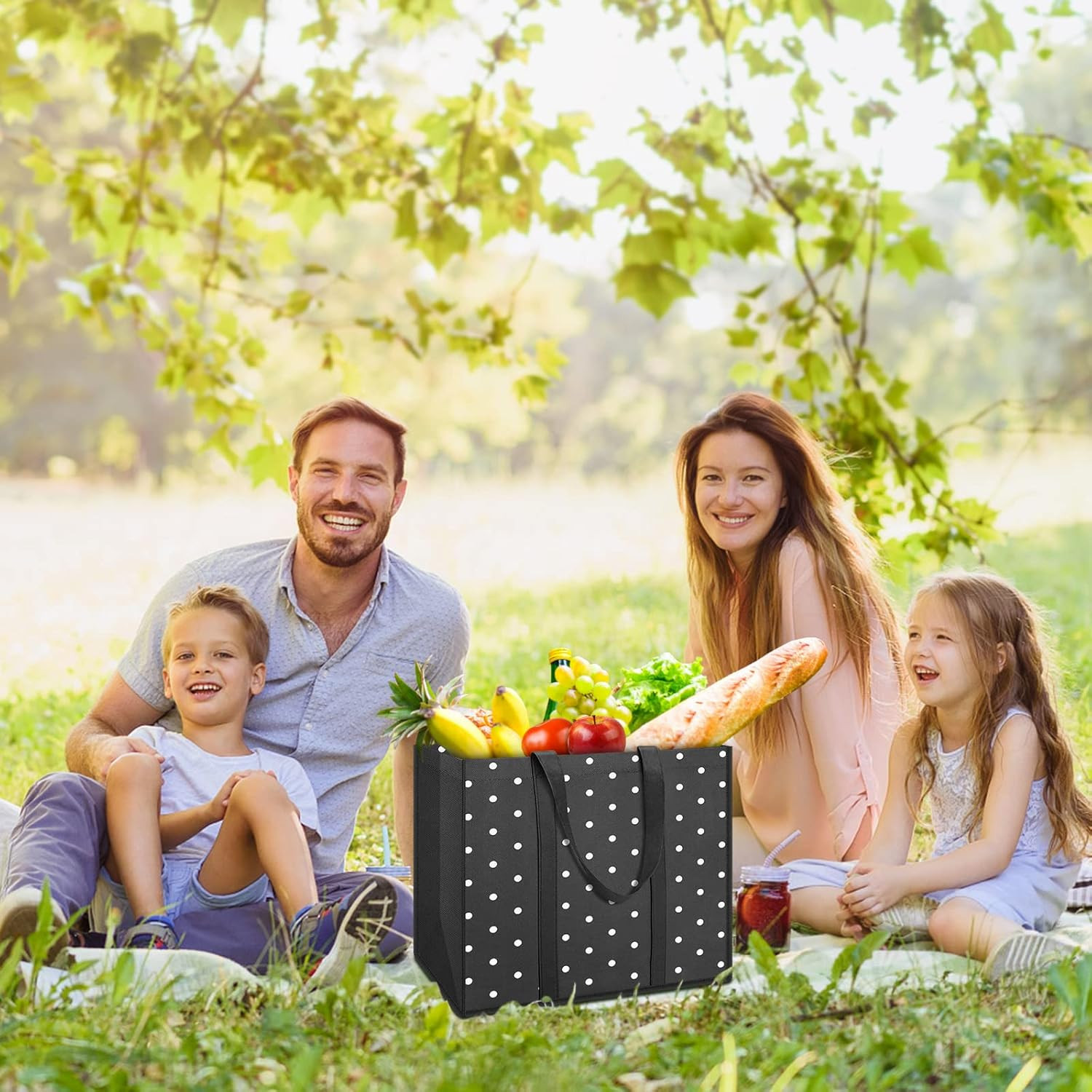 10 Pack Reusable Extra Large Grocery Bags with Handles for Shopping Picnic Tote