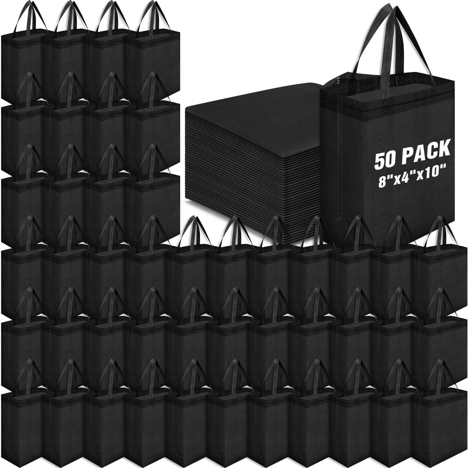 50 Pcs Reusable Tote Bag Bulk 8 x 4 x 10 Inch Non Woven Shopping Bag with Han…