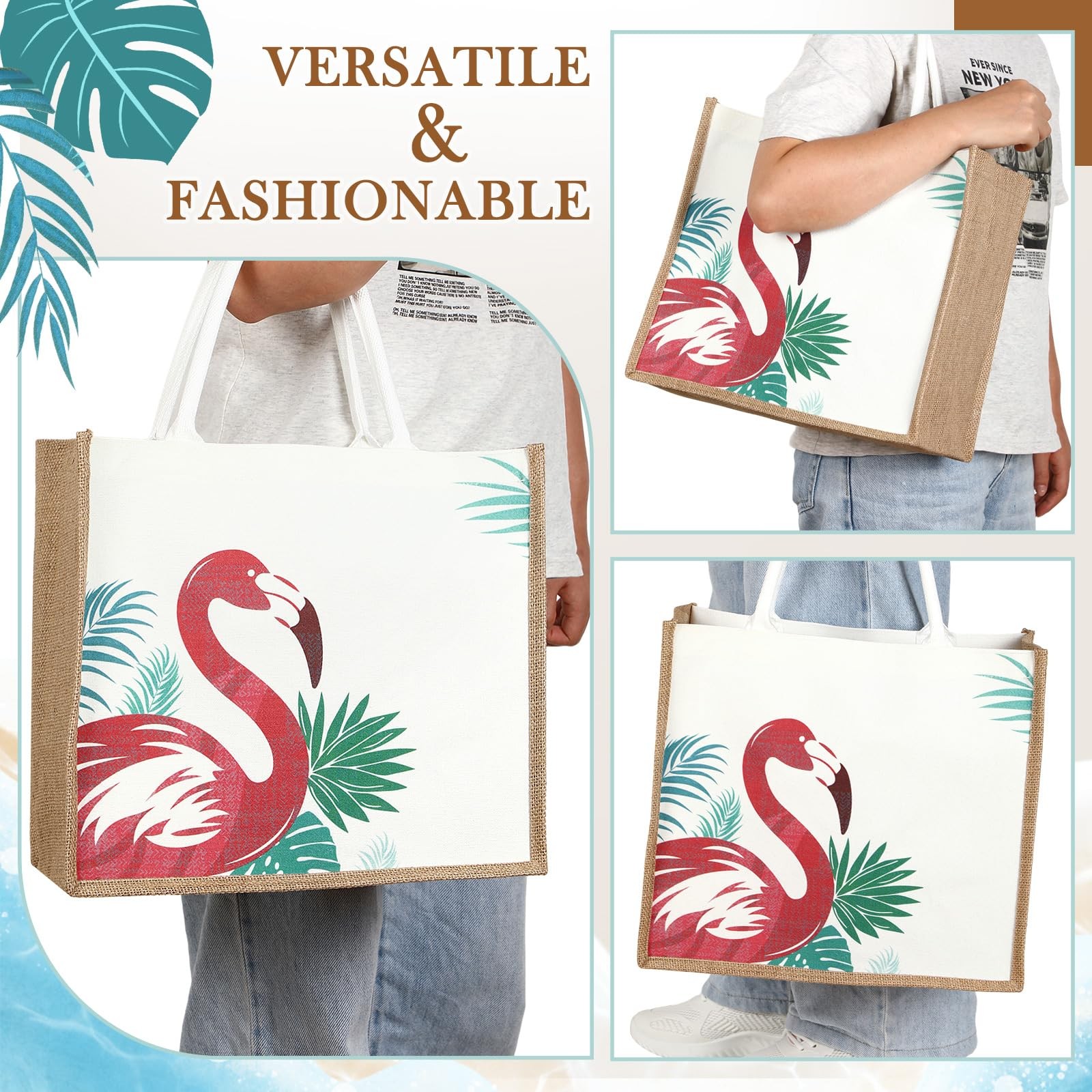 6 Pack Beach Burlap Tote Bags 14.2×12.6×7.5 Inch Large Jute DIY Gift Bag