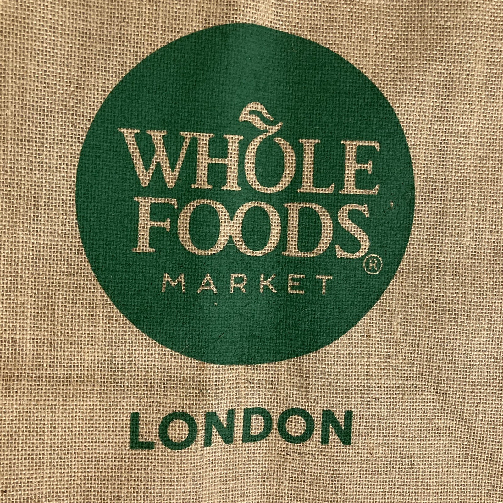 Whole Foods Market London Jute Tote Bag Brown Green New Logo Reusable UK New
