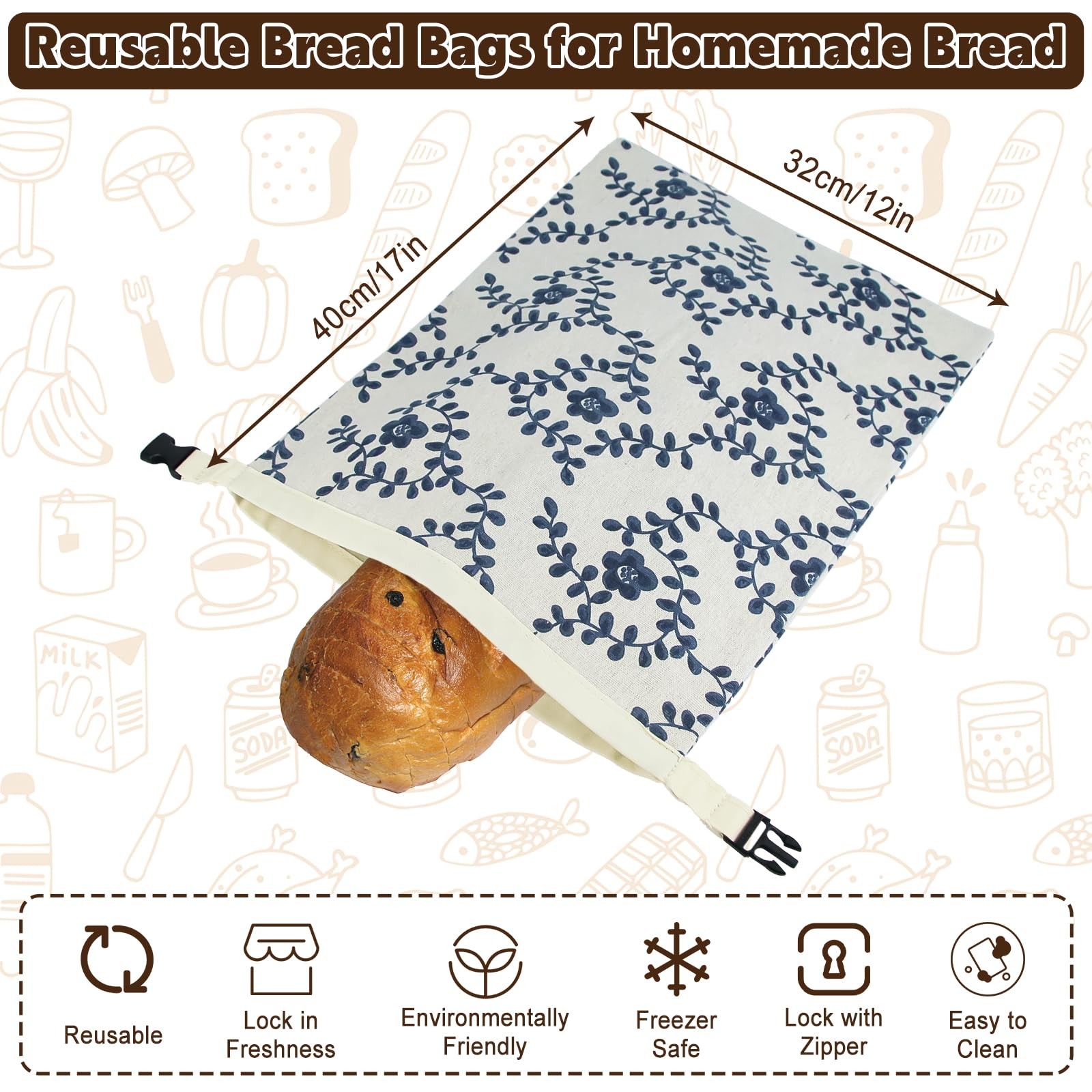 2 Pack Beeswax Bread Bags for Sourdough Homemade XL, coffee, blue, kraft