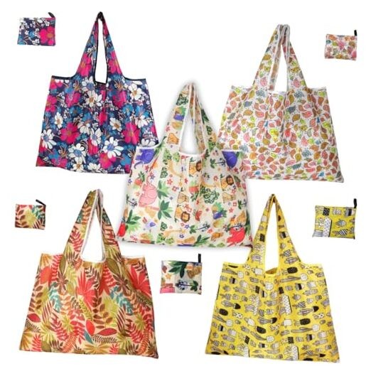 5 PC Foldable Reusable Shopping Bags Large Capacity 210D Nylon Group 1
