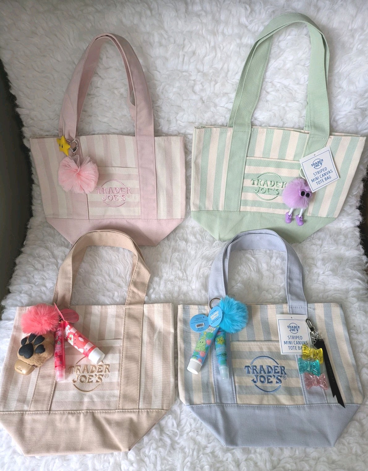 Trader Joe’s Mini Pastel Stripe Canvas Tote Bag Limited Edition Set of 4 NEW👜👛