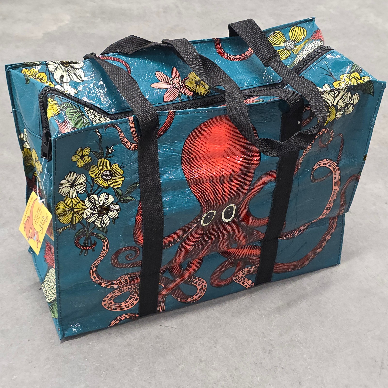 New Blue Q Octopus Shoulder Tote with Heavy Duty Zipper 95% Recycled Material