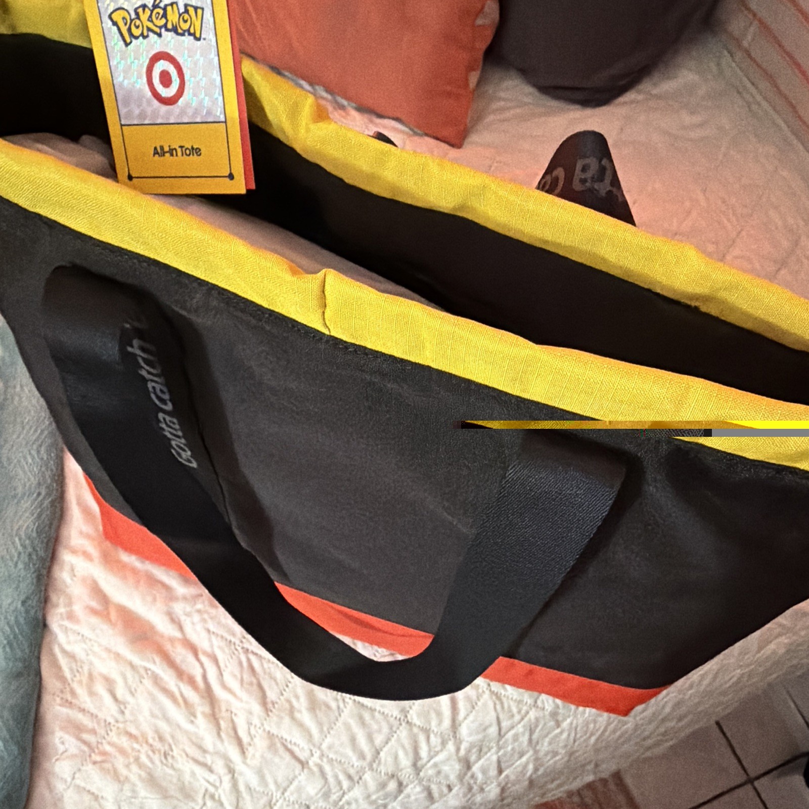 Pokemon All-in Tote Bag Black/Red/Yellow/Blue Reusable Shopping 14x14x8 in