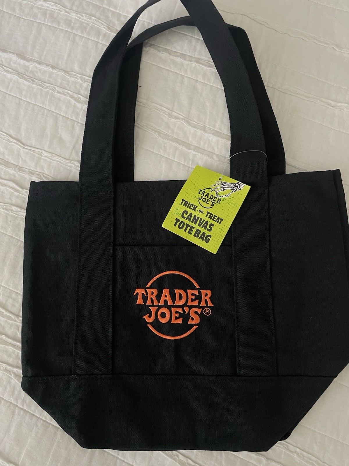 New Trader Joe’s Mini Tote Bag 2025 Solid Black w/Orange embroidery Halloween