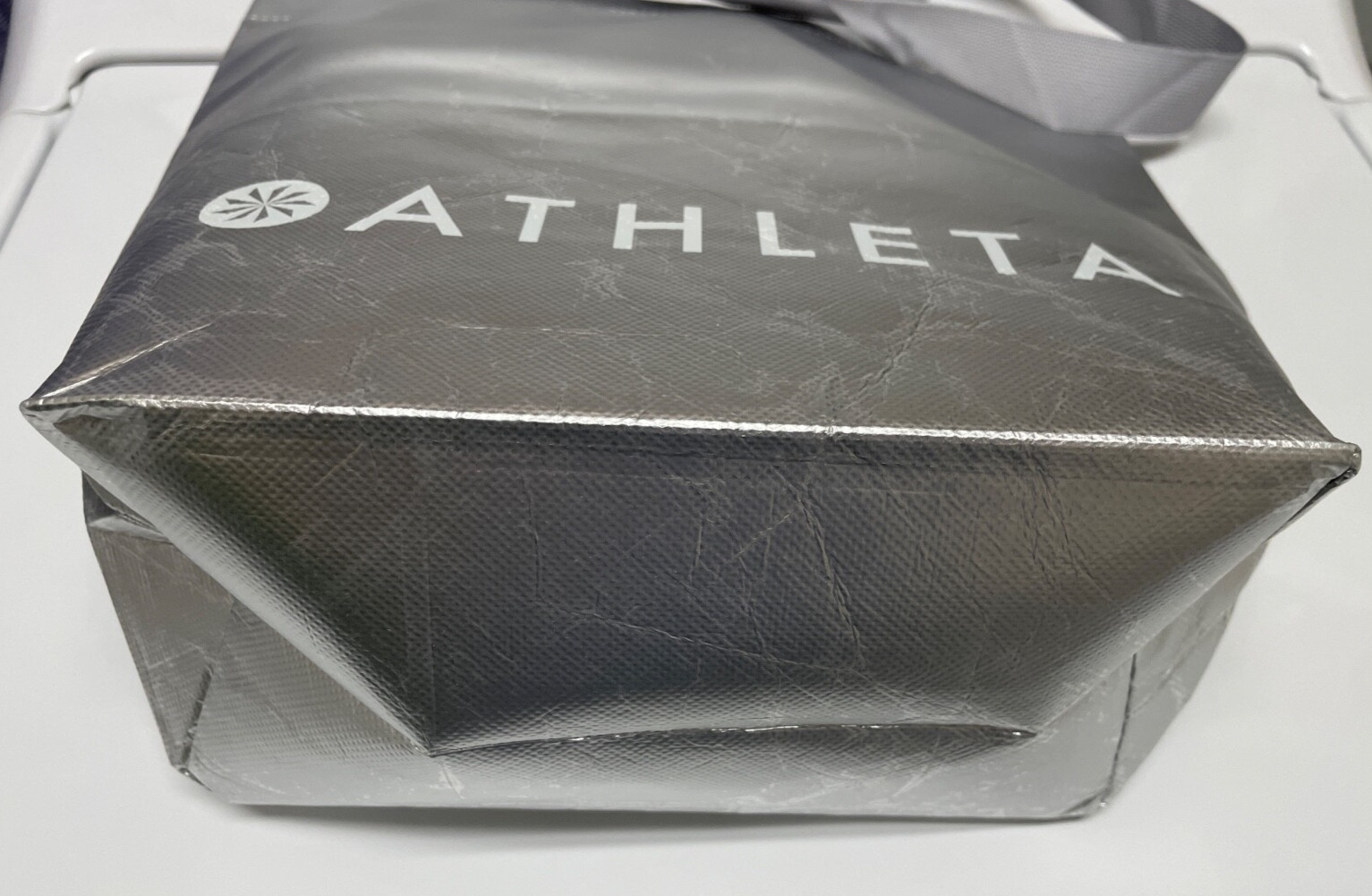 ATHLETA Reusable Tote Bag Shopping Bag Silver Metallic with Handles