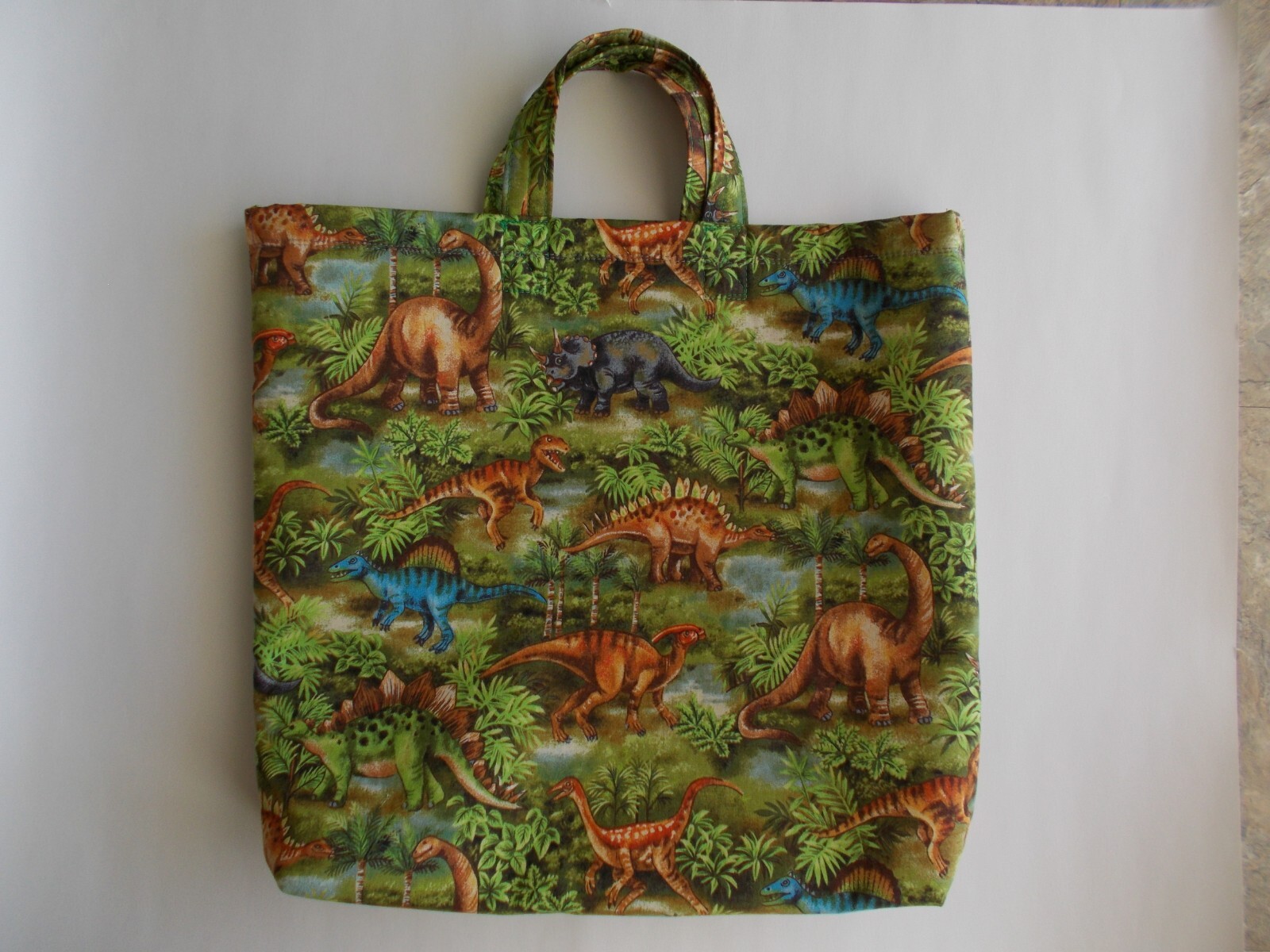 Shopping Bags/Tote, Fabric, Dinosaurs in Jungle, Handmade 13″ x 15″