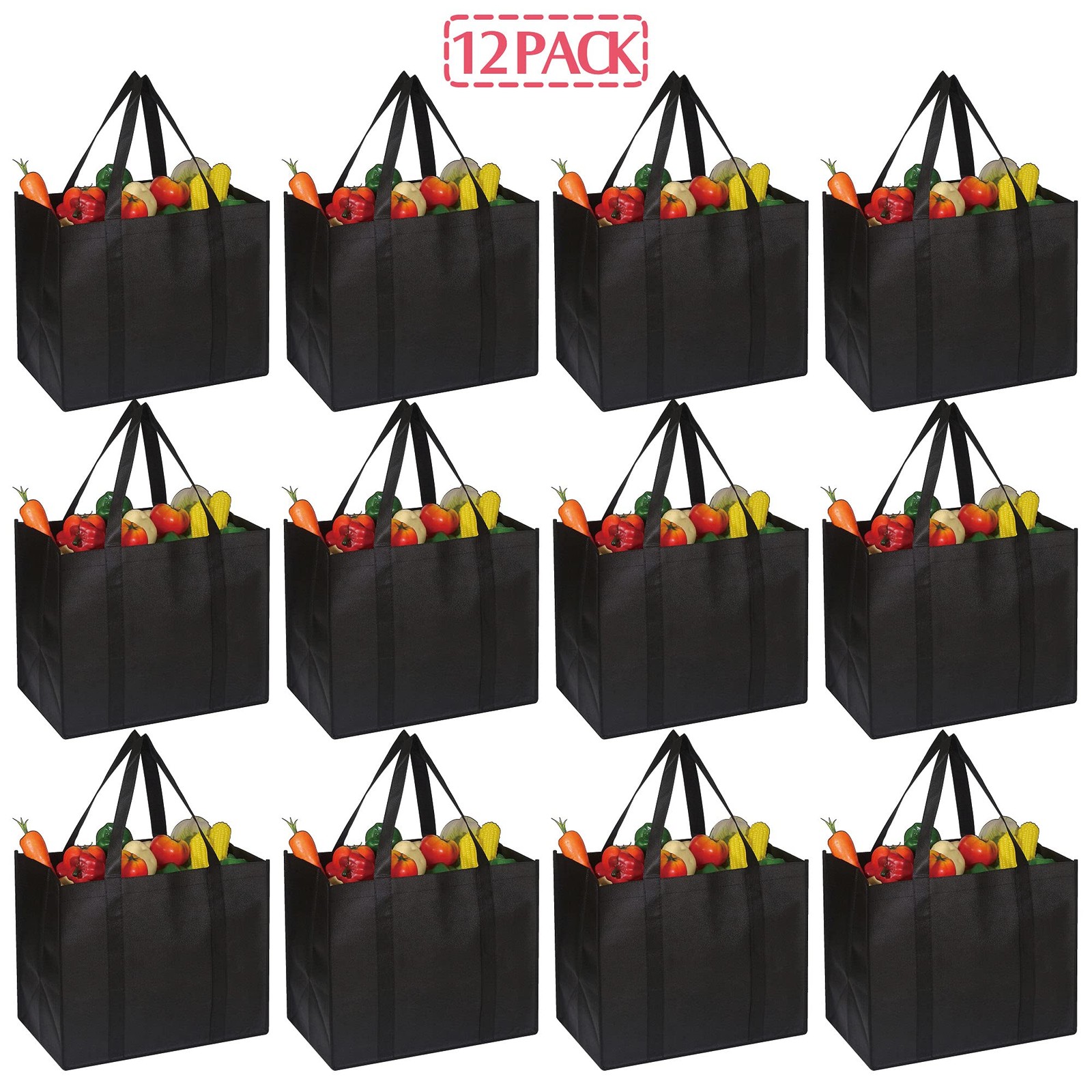 12 Pack Reusable Grocery Bags Large Foldable Heavy Duty Shopping Tote Produce…