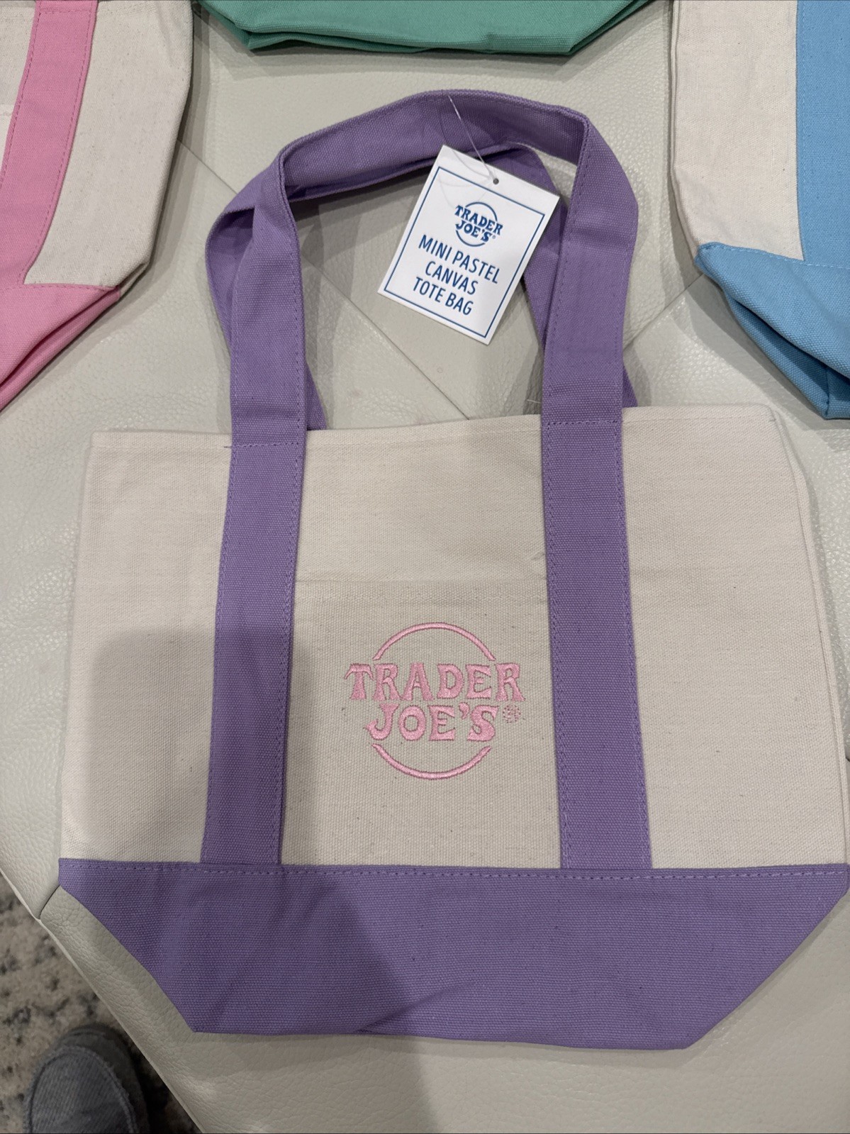 Trader Joe’s 2026 Mini Pastel Canvas Tote Bag Set Of 4 IN HAND READY TO SHIP!!!!