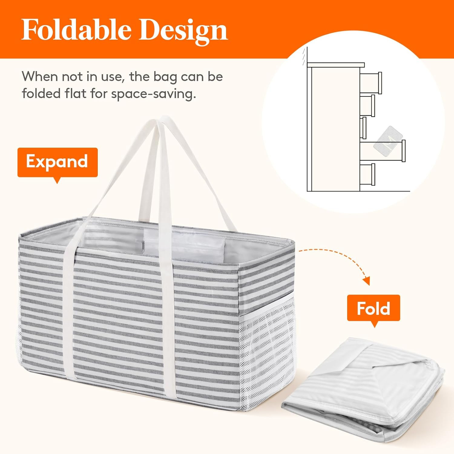 Extra Large Utility Tote Collapsible Reusable Grocery Shopping Laundry Basket