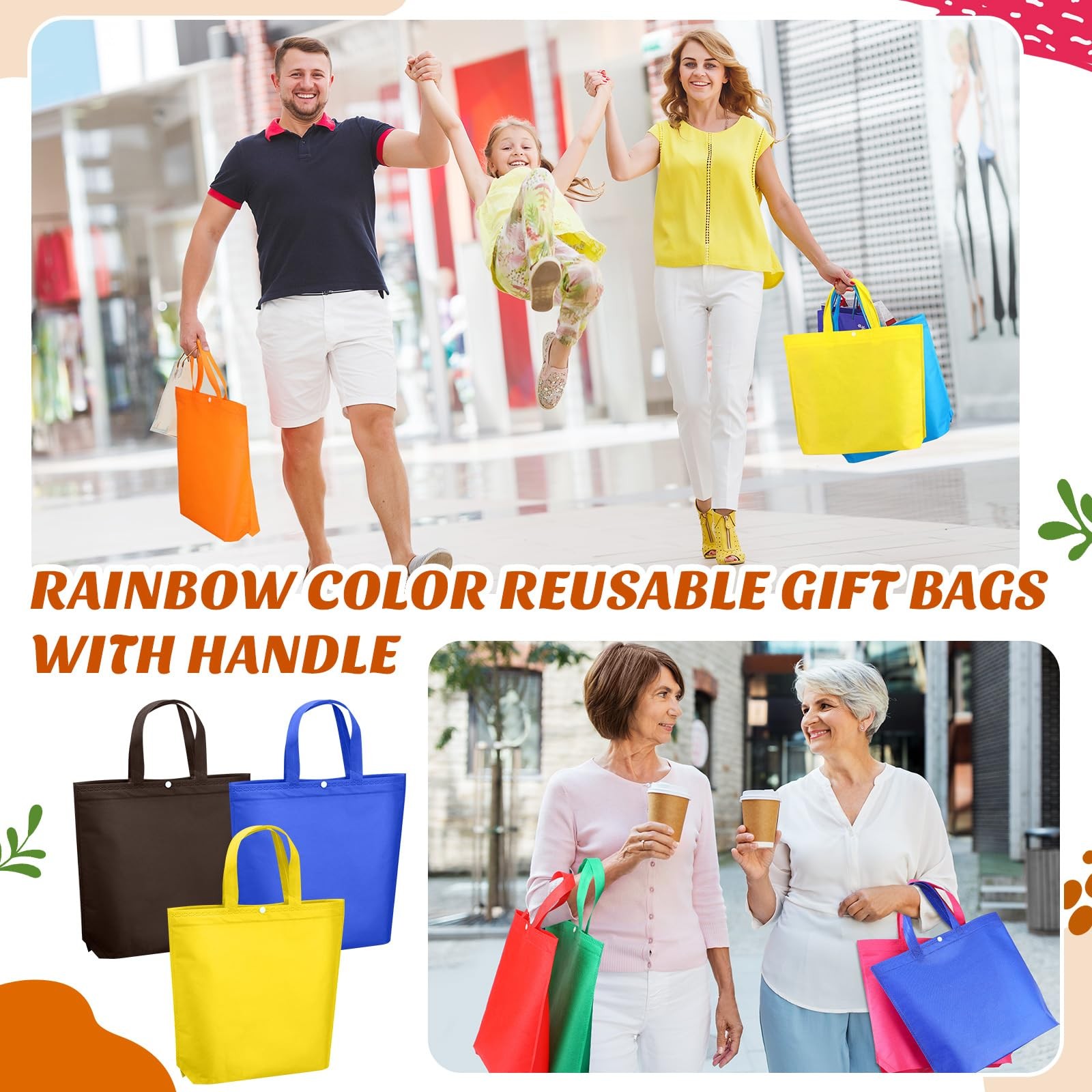 100 Pcs Reusable Grocery Bags Bulk Shopping Tote with Handle Non Woven Portab…
