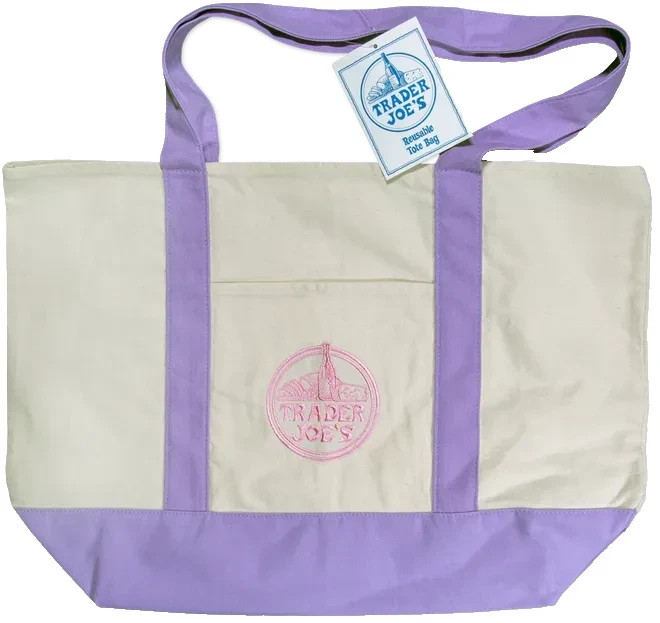 Trader Joe’s LARGE Reusable Heavy Canvas Shopping Bag, Off White & Lavender
