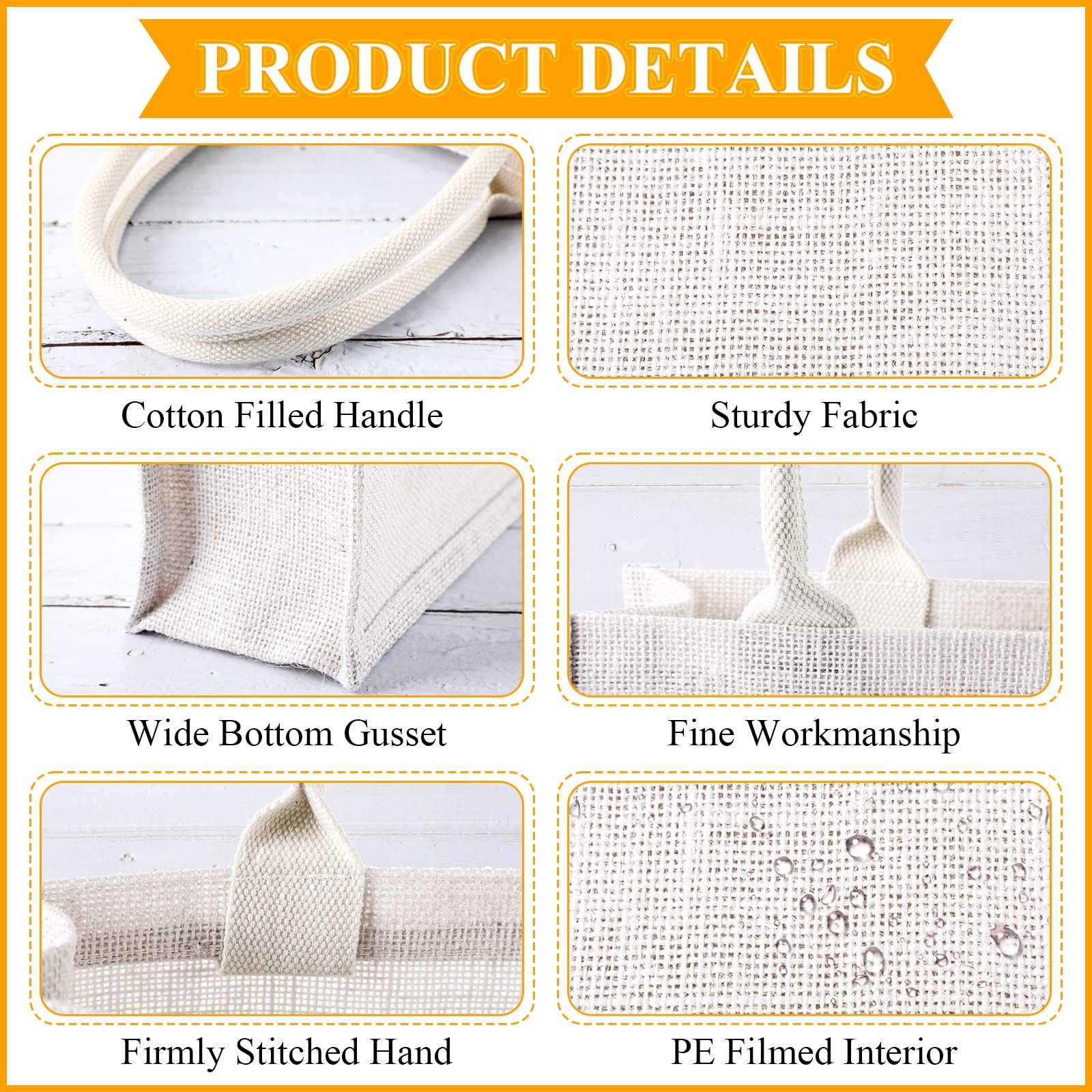 10 Pack White Tote Bags with Handles for Women, 15.4 x 12.2 x 5.9 Inch Burlap…