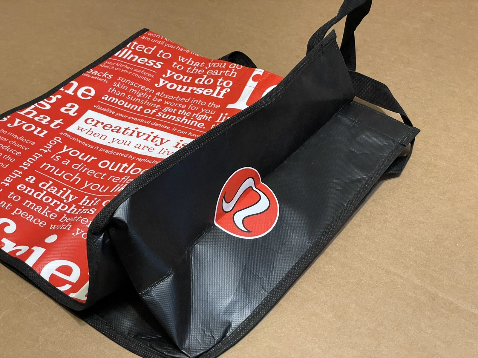 Lululemon Large Reusable Shopping Tote Bag 15.5″ x 14″ Red/White Manifesto Print