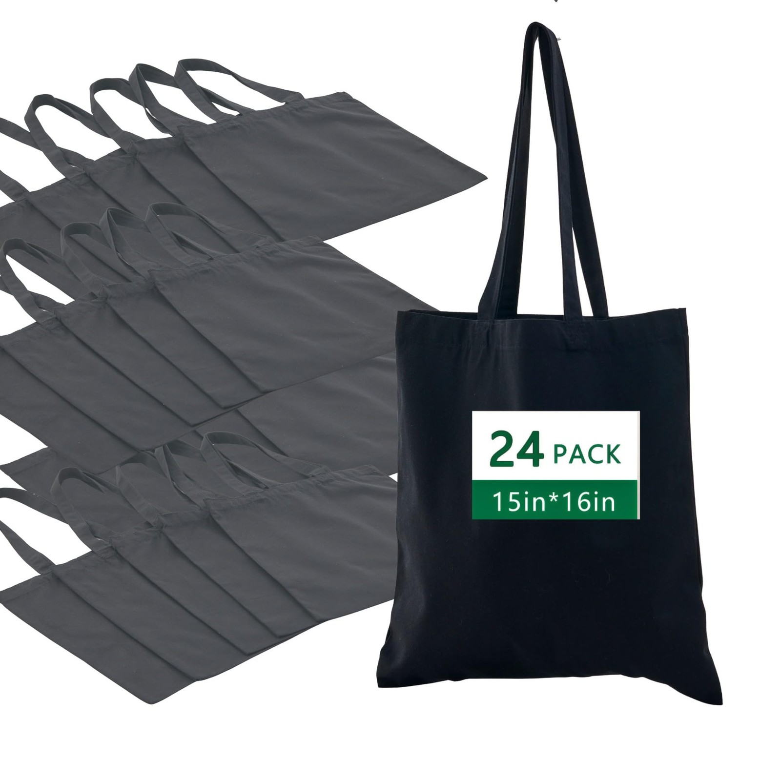 24 Pack Black Canvas Cotton Tote Bags 15×16 – Heavy-Duty Reusable Canvas Tote…