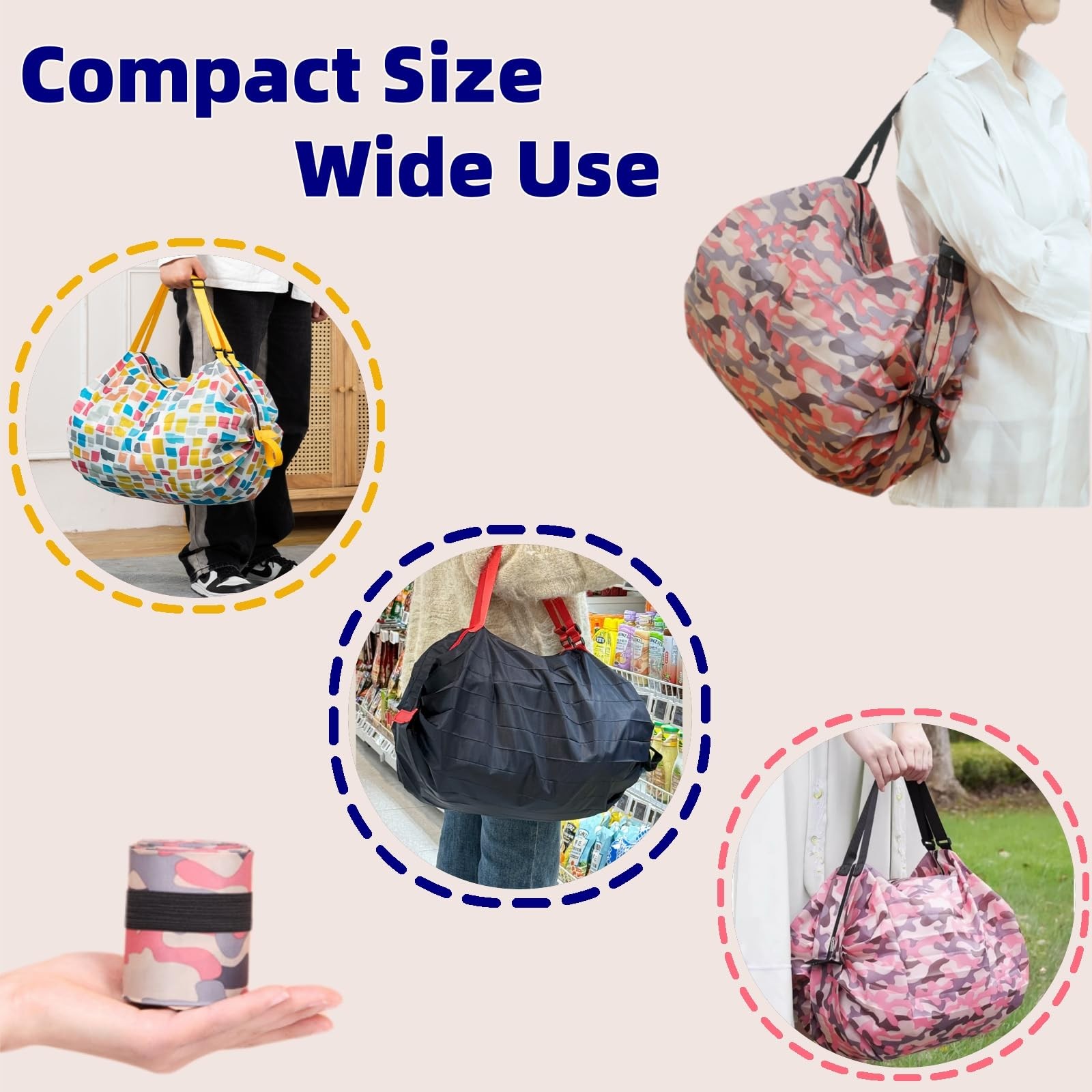 6 Pack Foldable Bag with Zipper, Reusable Shopping Bags, Large Capacity Groce…