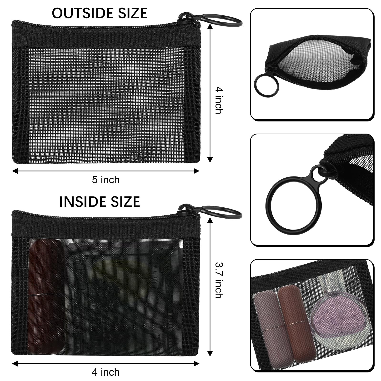 Frienda 10 Pcs Small Mesh Bags with Zipper Mini 5 x 4 Inch, Black